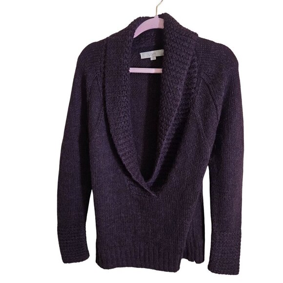 Loft Alpaca Blend Deep Plum Shawl Collar V Neck Pullover Sweater Size M - Picture 1 of 4